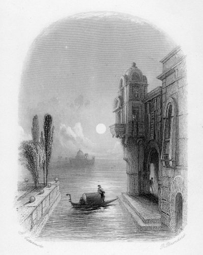 Maanverlichte scène in Venetië, gegraveerd door Robert Brandard, 1846 door George Cattermole